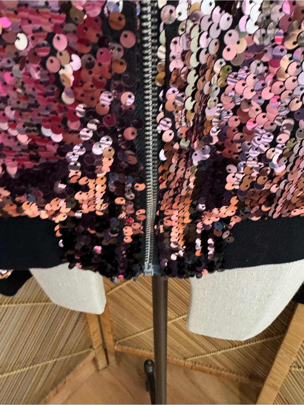Forever 21 Ombré Pink and Gold Sequin Bomber Jacket, Size 2XL - Picture 9 of 12